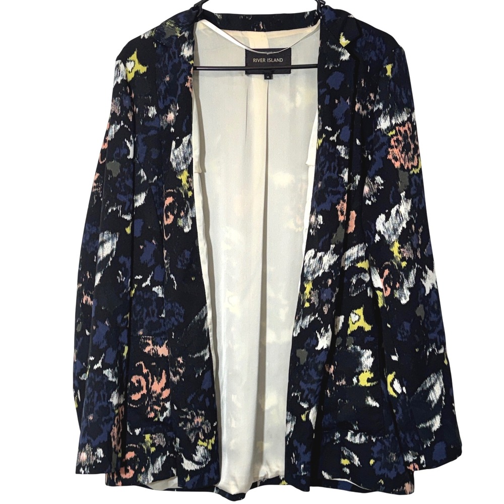 River Island Beachy Dark Abstract Floral Open Front‎ Cardigan Size UK 16/US 12